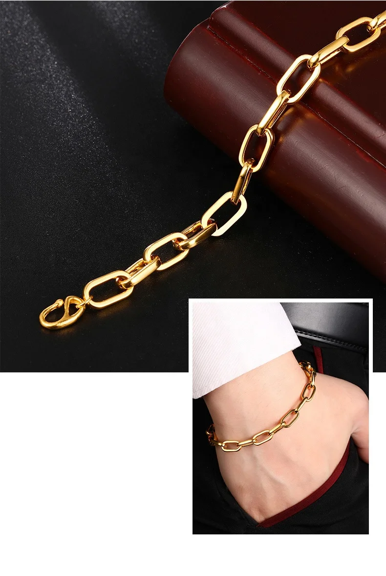 Xinfly Gifts Luxury Custom brand jewelry paperclip Men and Women 5D Hard Pure 24K Genuine Yellow 999 real Gold Couples Bracelet