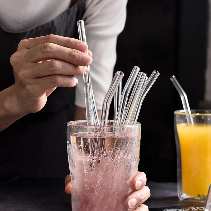 0.8 20cm Reusable Clear High Borosilicate Heat-Resistant Cocktail Straw Environmentally Friendly Glass Straws Logo Drinking