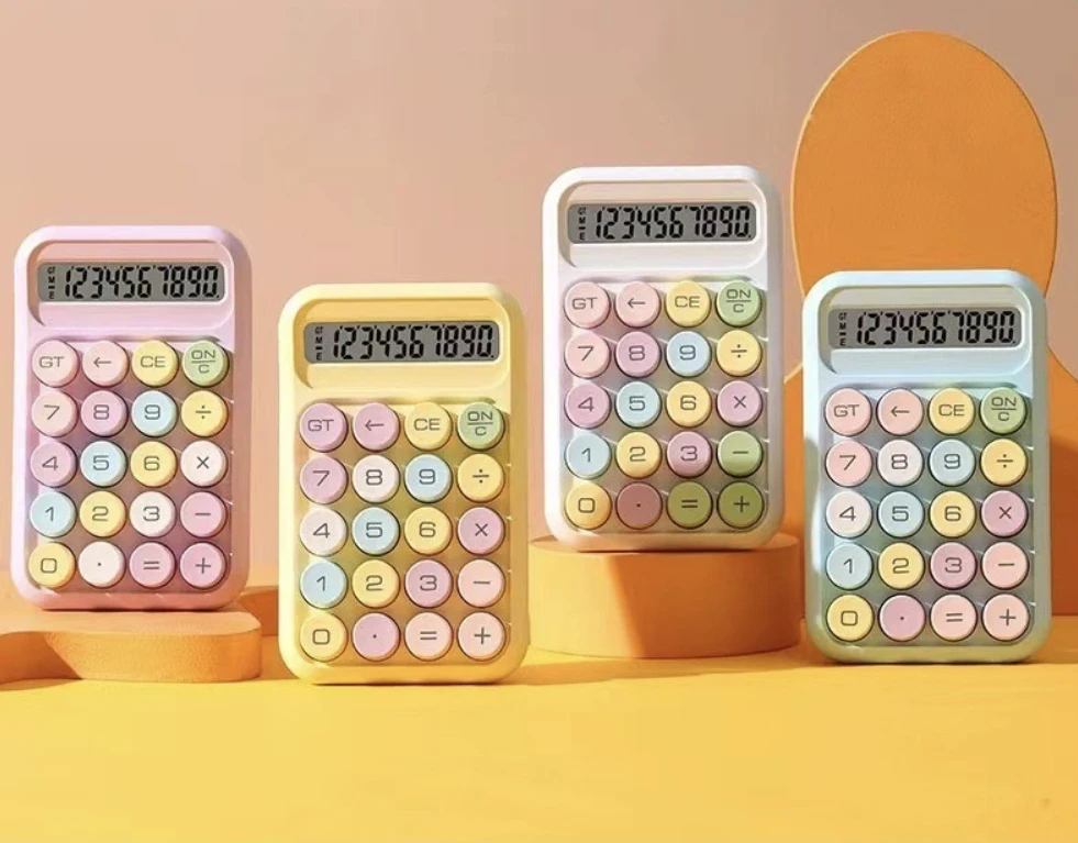 Portable 10-Digit Mechanical Keyboard Calculator Students Exam Accounting Mini Silent Feature Battery Operated Plastic