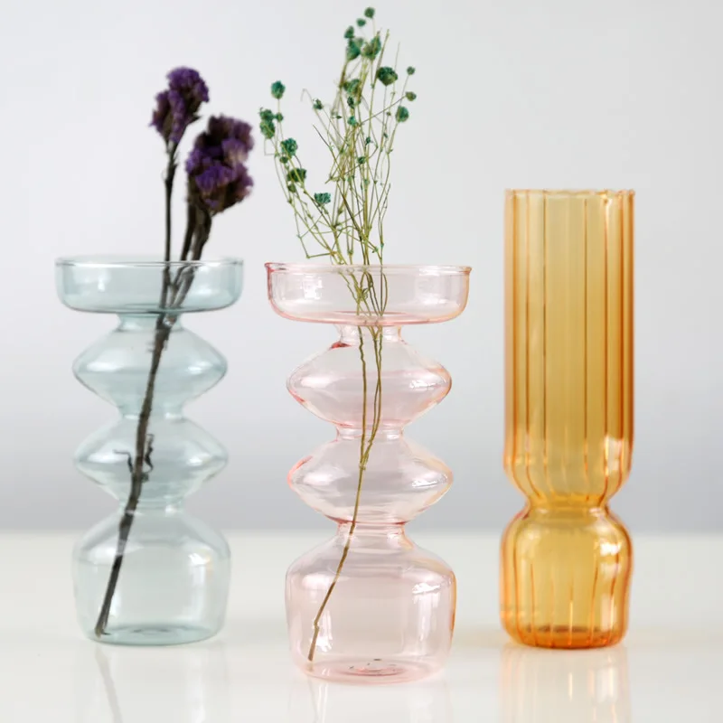 Factory Direct Cheap Home Decor Glass Flower Vase Modern Colorful Clear Flower Glass Vase