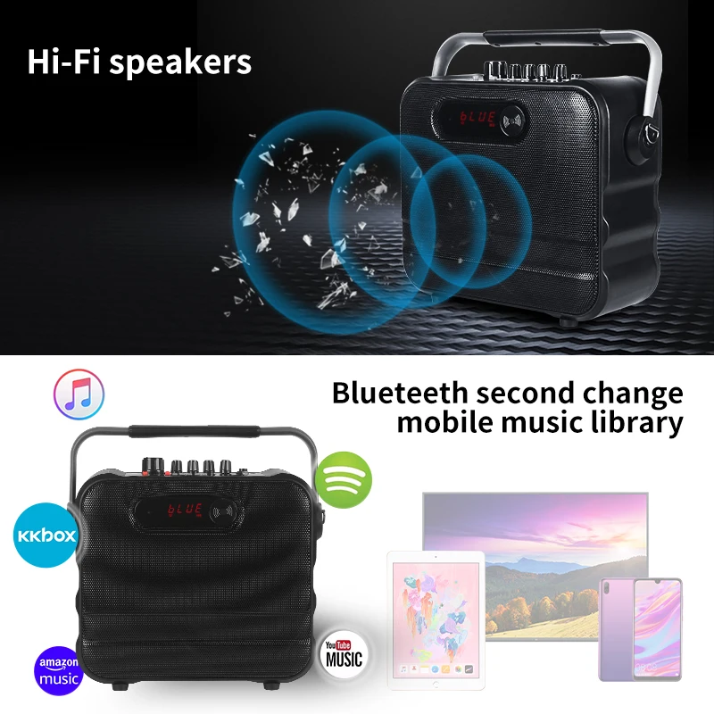 M669i Speaker Karaoke with Microphone Blueteeh Wireless Audio Bass Treble Adjustmentfor Outdoor Family