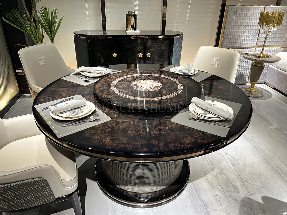 Italian high-end luxury designer fashion solid wood round dining room furniture set modern dining room sets with 6 chairs