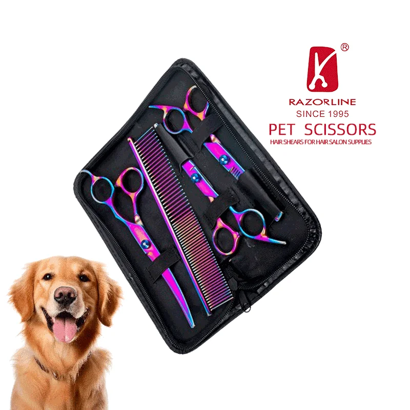 Pet Scissors Kit Stainless Steel SUS420 Dog Grooming Shears Kit Home Use Pet Cleaning Tools