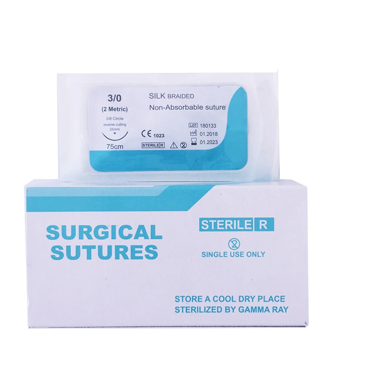 
2021 China Factory Disposable Medical Sterile Non-Absorbable Silk Braided Suture Surgical Sutures With Needle 
