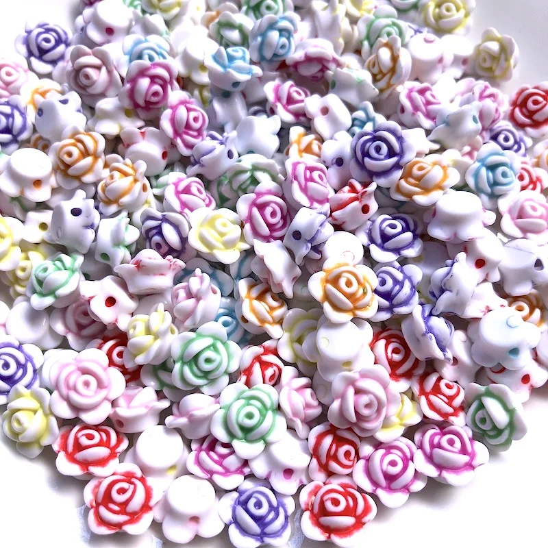 Cheap Plastic White Mixed Color Flower Rose Beads for DIY Bracelet Making