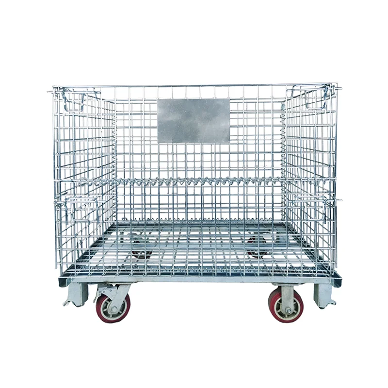Large storage metal steel rolling nesting collapsible foldable  cage,mesh box wire cage metal bin storage container