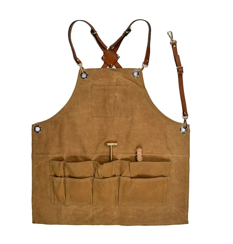 Waxed canvas retro apron custom logo carpenter welder apron leather shoulder strap splash-proof and stain-resistant clothing
