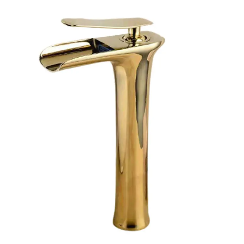 Bathroom Hot And Cold Chrome Gold Color Basin Taps Tall Size Sink Waterfall Faucet Mixers