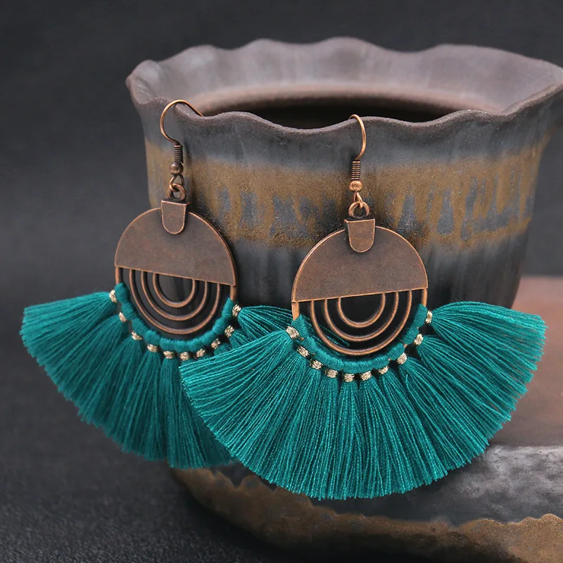 
Bohemian Jewelry Fashion hollow round Women Boho Tassel Earrings 
