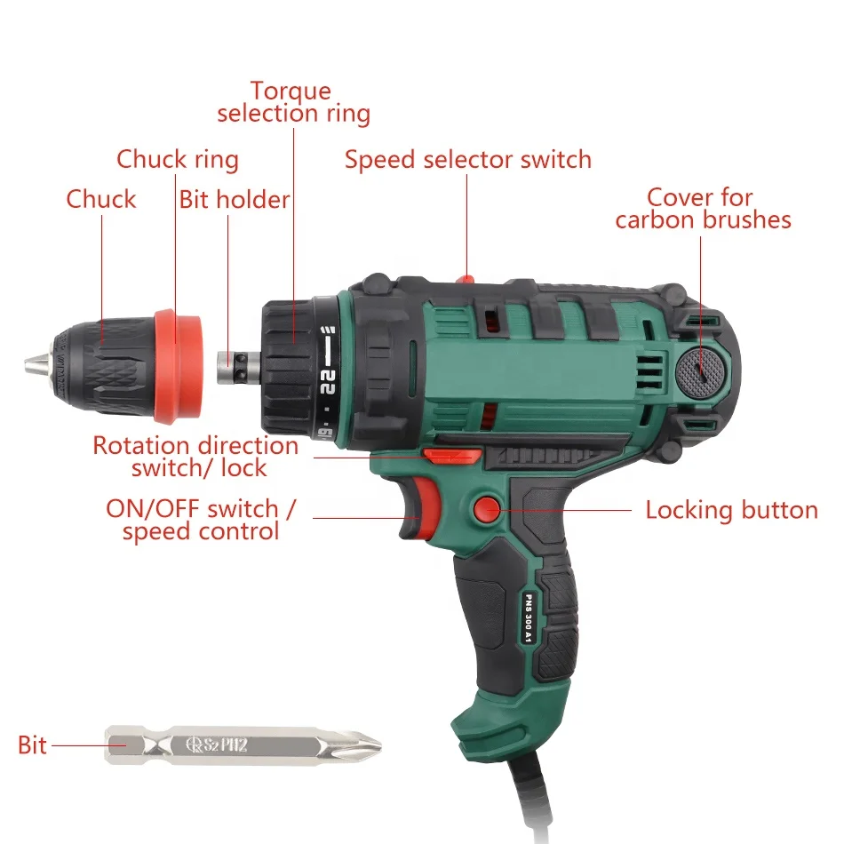 40 N.m Corded Power Drill in Electric Drills with 10mm Quick-Release Chuck,4m Cord Screwdriver Accessory,230V Torque Drill Tool