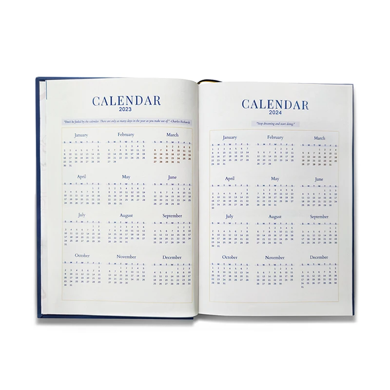 2023 book custom printing service custom size hardcover PU leather cover diary weekly monthly travel planner journal