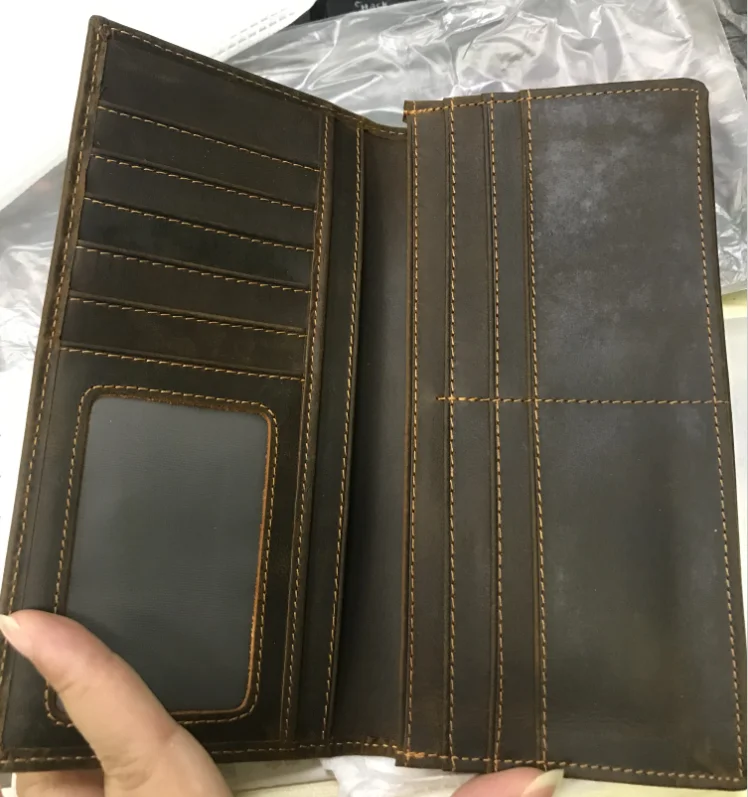 Мужской кожаный клатч crazy horse на заказ, кошелек из коровьей кожи, длинный мужской кошелек