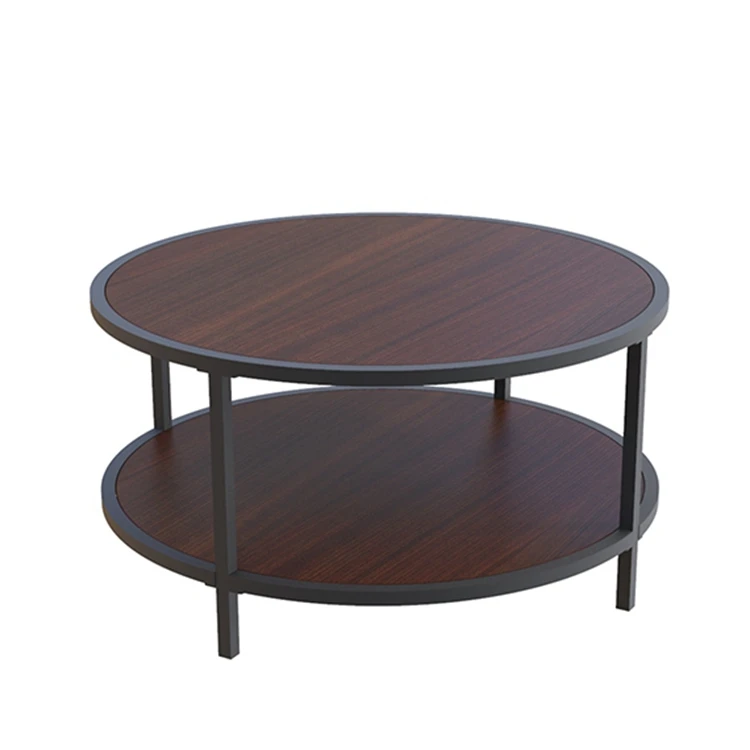 Wholesale Modern Design MDF Layer 2 Round Coffee Table Simple Brown Wooden Coffee Table in living room