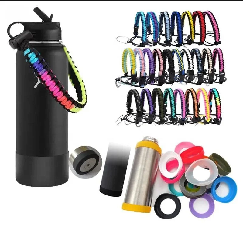 Customized colorful sport paracord weave handle for wide mouth water bottle holder