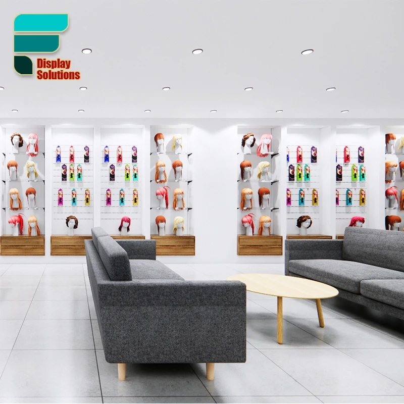 Customizable Wig Store Interior Decoration Display Shelf Shop Wigs Wall Display Showcase Display For Wigs