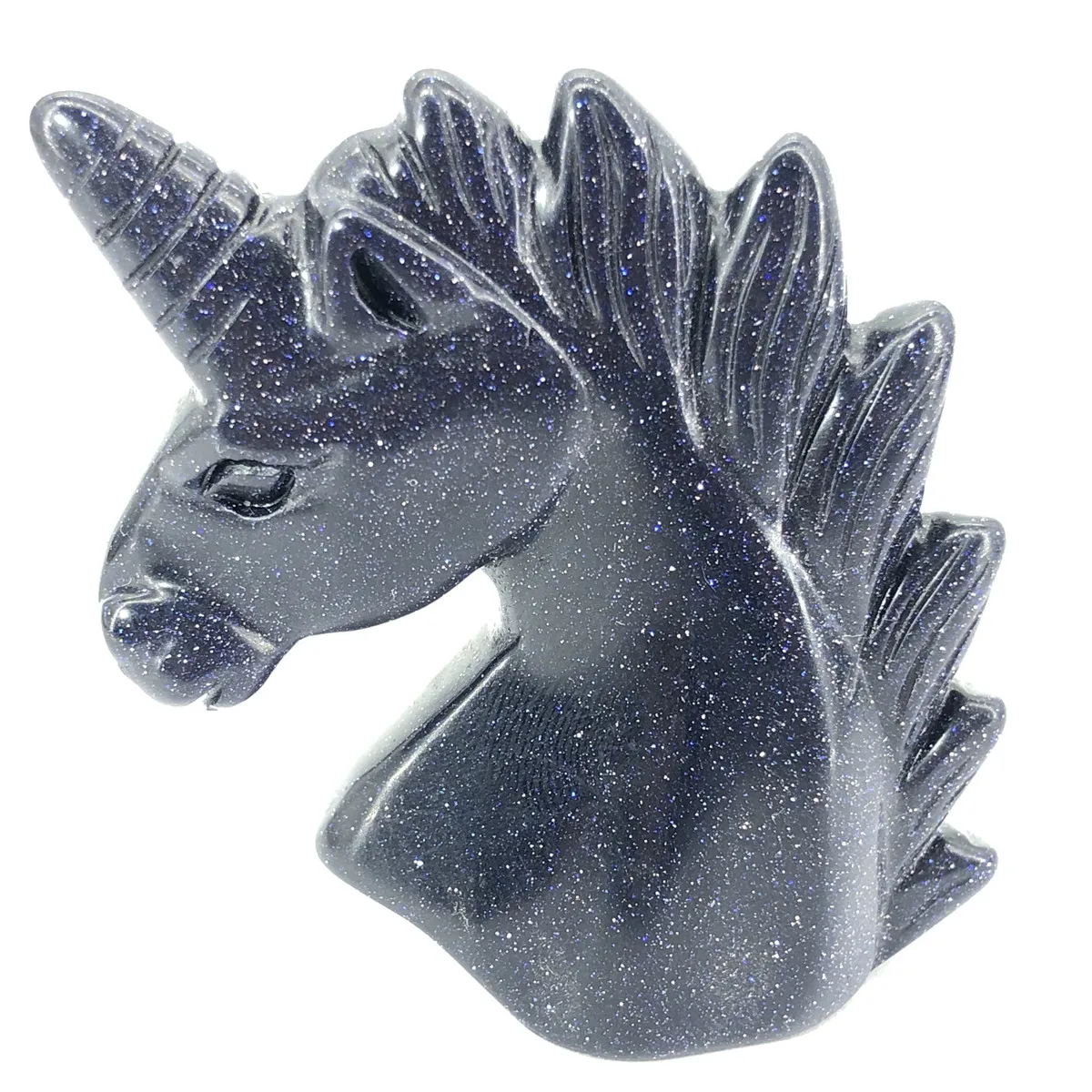 Hand Carved Crystal Blue Gold sand Unicorn Carving Healing Crystal stone For Home Decoration