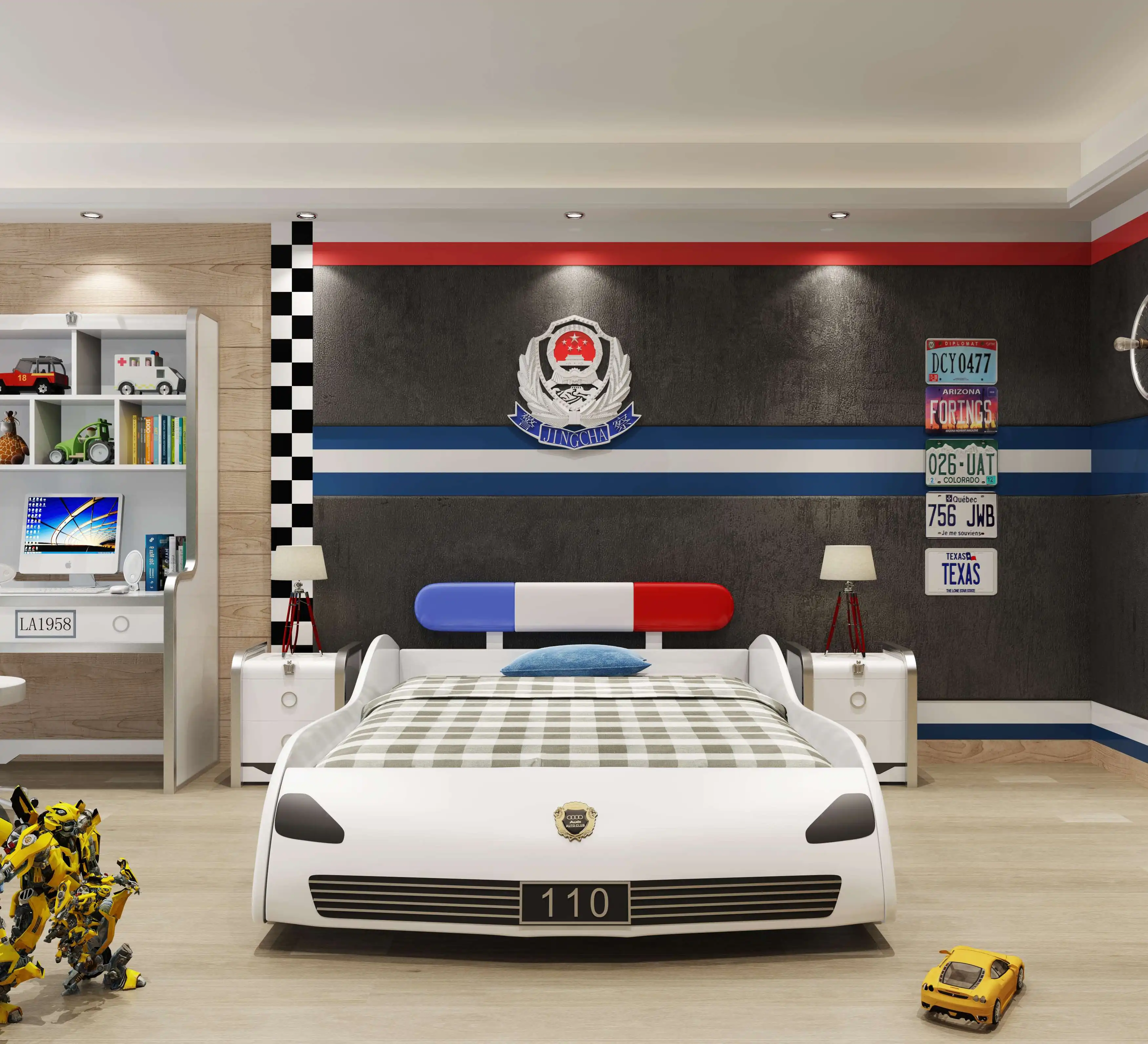 Wholesale Children Bedroom Furniture Solid Wood Frame Fashion Design Kids Twin Car Beds For Boy