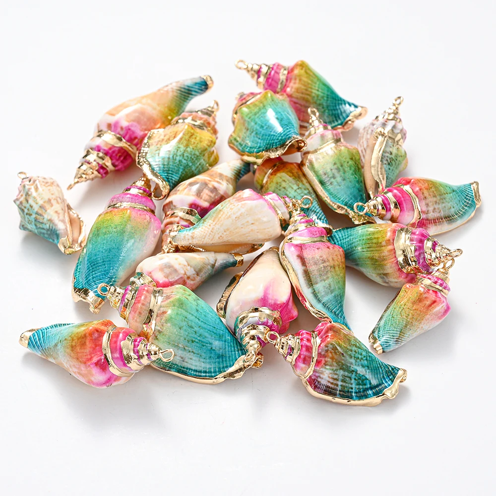 3/5pcs Colorful Fan Shaped Conch Beads Natural Irregular Beach Jewelry Beads Pendant for Diy Charm Necklace Earring accessories