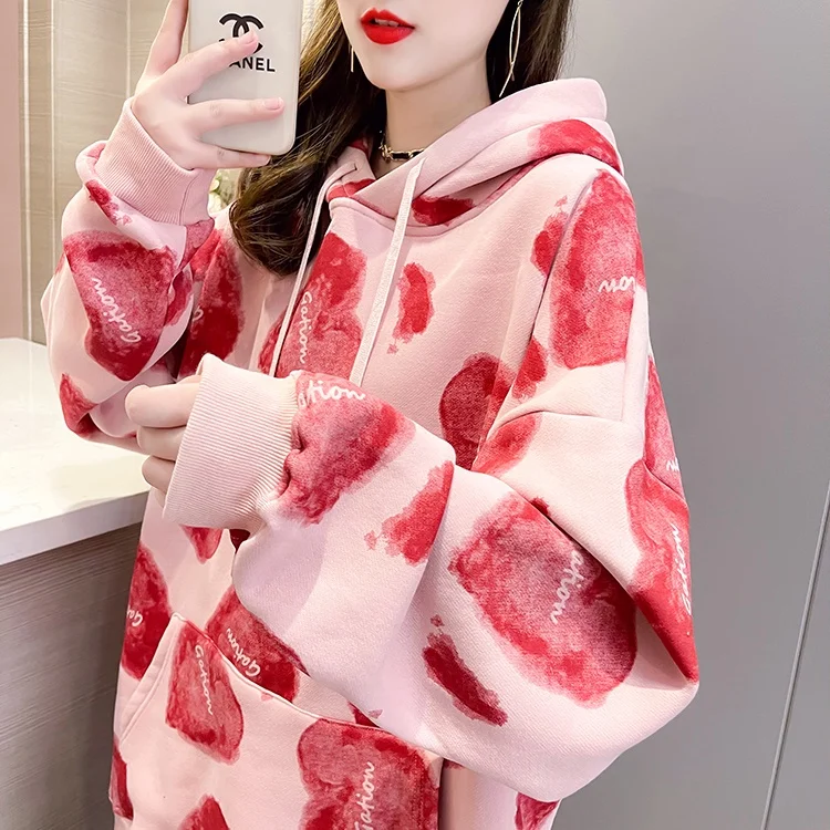 Graffiti tie dye with Printed Love Sports Hoodie new Fall/winter plus size, thick and velvet hoodie jumper for women