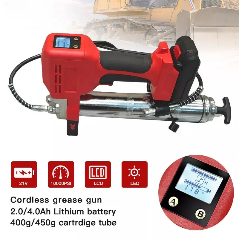 Portable Rechargeable LCD Display LED Light Electric Grease Gun Battery High Pressure Grease Guns Cordless Grease Guns Electric