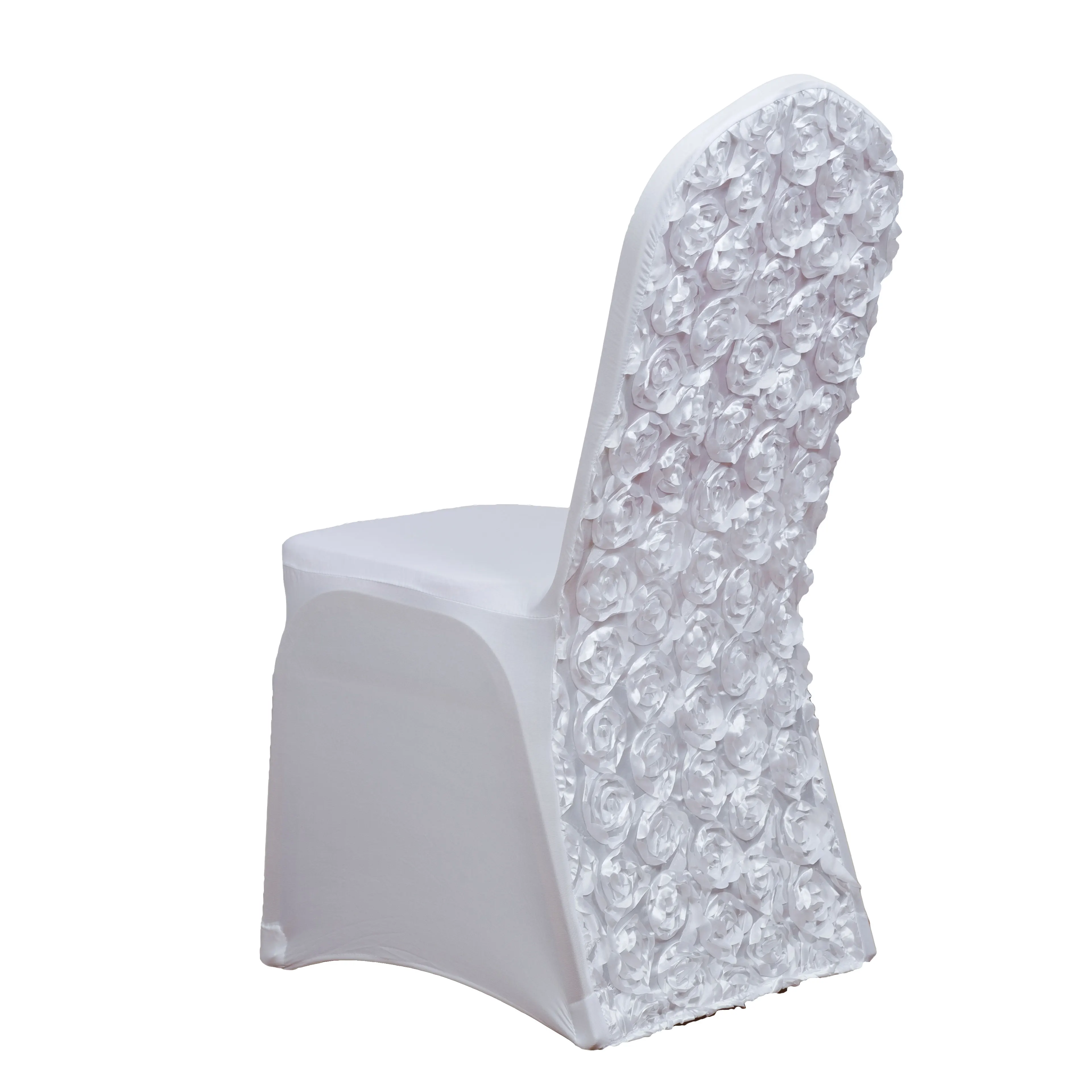 Strong Stretch Customized Gold Rosette Seat Cover Spandex Banquet Satin Flower Chair Cover For Wedding