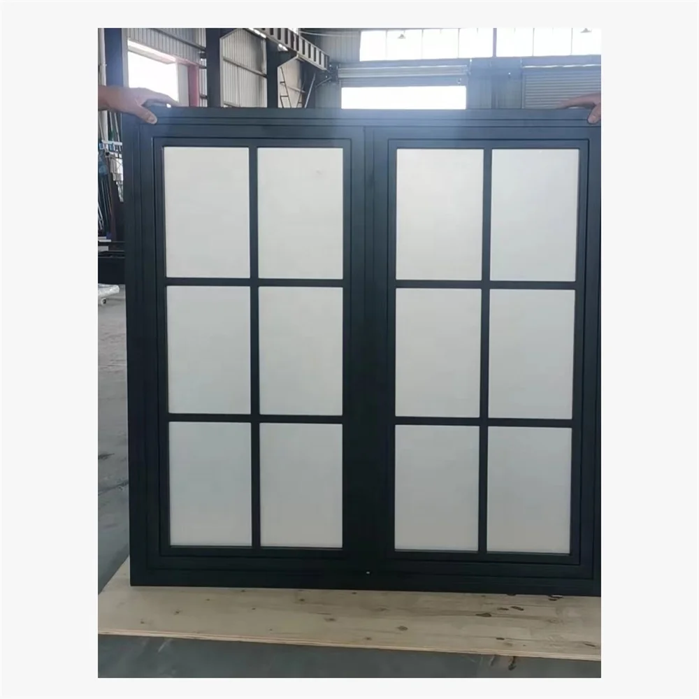 China Manufacturer Swing Open Exterior Black Metal French Steel Doors Panel With Hardware Kit