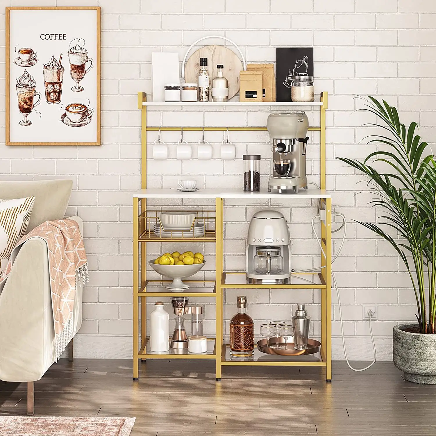 Multi-purpose bedroom furniture kitchen furniture toughened glass bread rack with 4 s-hook