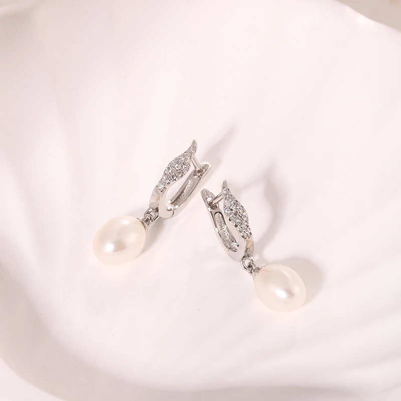 Customized Fine Jewelry Earring Women Real 925 Sterling Silver Charms Pearl Drop Zircon Silver Hoop Huggie Earrings Jewelry