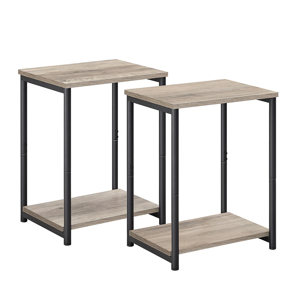 VASAGLE Hallway Living Room Study Bedroom Industrial Greige and Black End Tables Set of 2 Slim Night Tables
