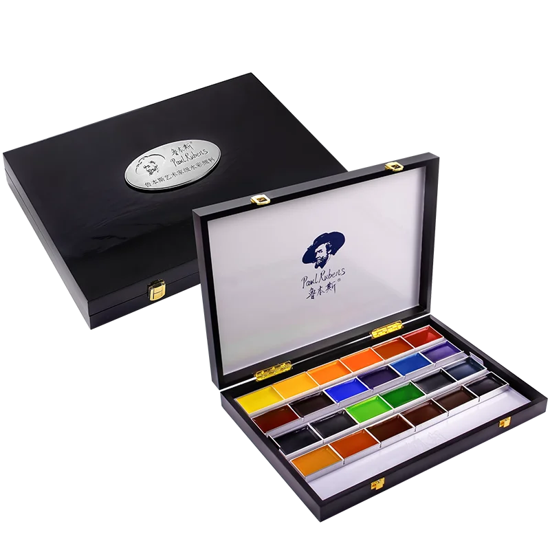 Paul Rubens Watercolor Solid Artist Grade Hardcover Wooden Box Gift Set Professional Art Paint Supplies for Painting Master