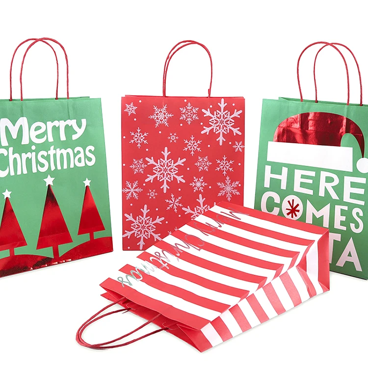 recyclable custom printing red luxury kraft paper bag colorful christmas paper bag paper handle