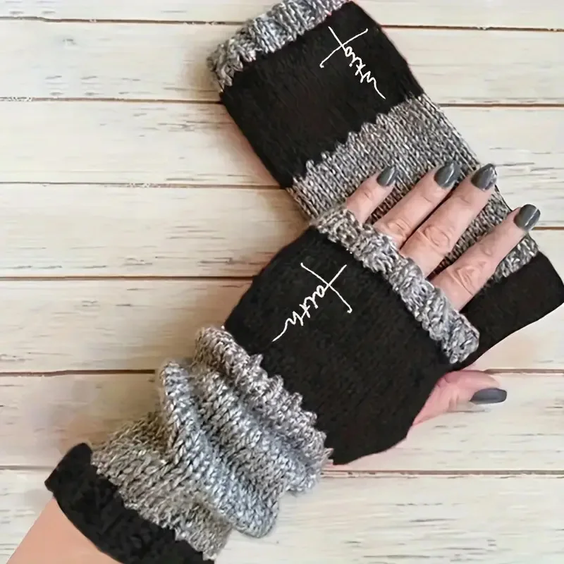 Women Crochet Winter Gloves Knitted Fingerless Gloves Half Finger Knitted Jacquard Women Gloves