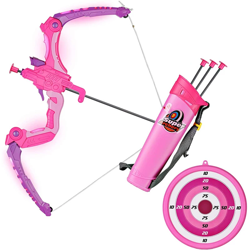 Light Up Archery Set with 3 Durable Suction Cup Arrows Luminous Bow and Sighting Device Kids Bows and Arrows