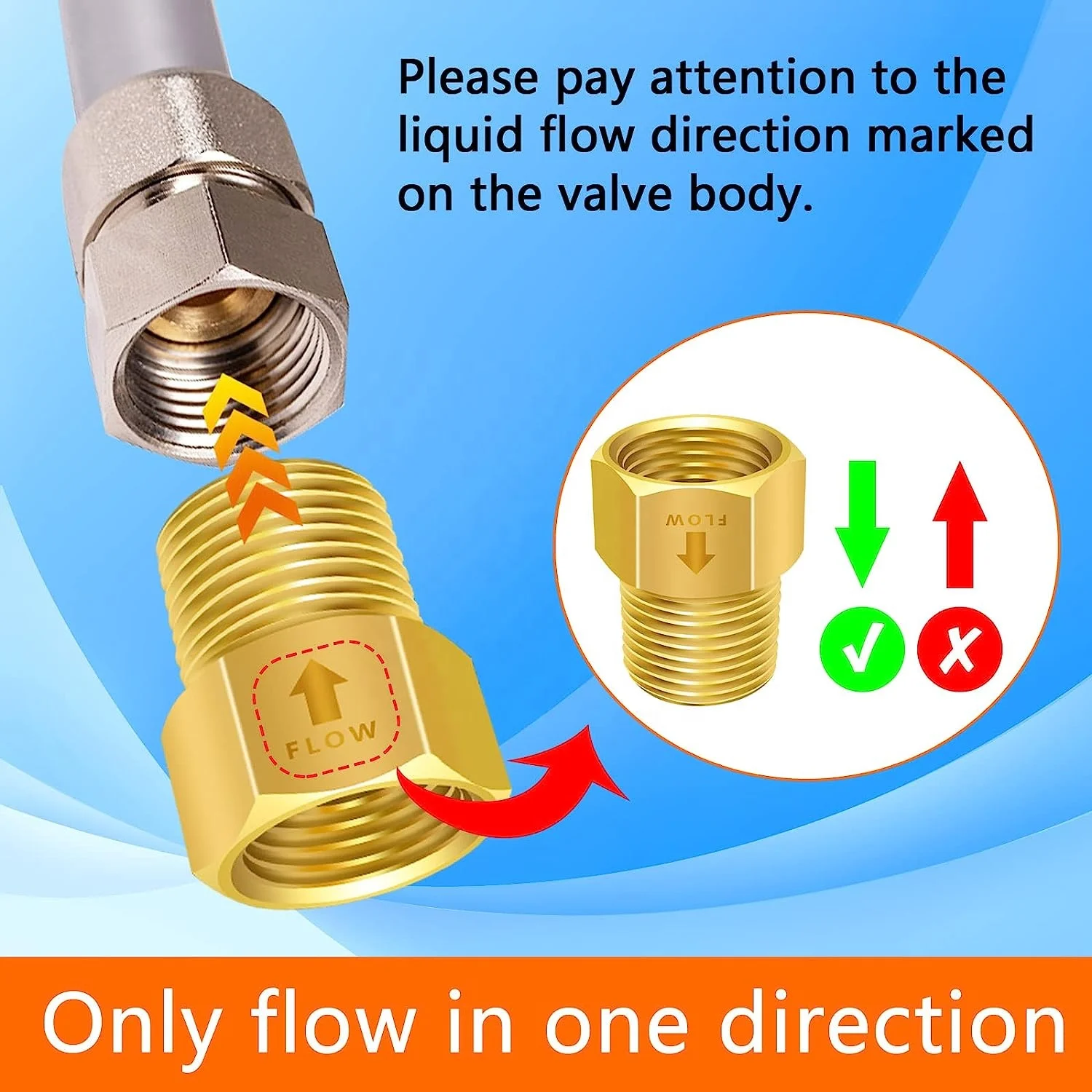 1/2 inch NPT Thread Brass  Non Return One Way Check Valve  Female to  Male  Check Valve for Water Heater