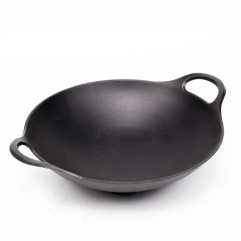 wholesale Matte black enamel Heavy Duty Construction Cast Iron chinese dish Grilling Wok Griddle Stir Fry Pan cooking wok