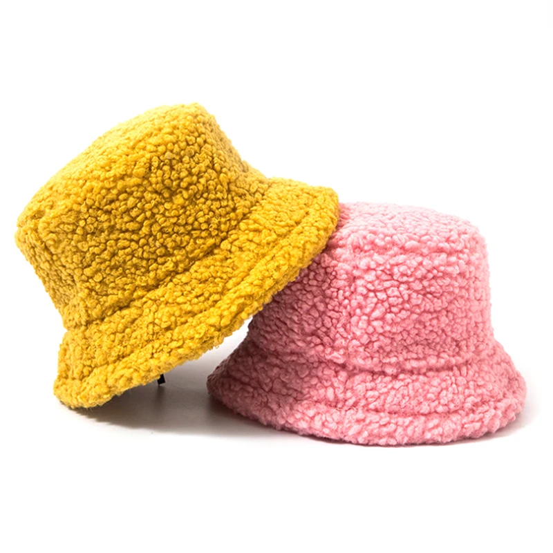 
Factory best selling winter fashion soft material colorful warm women favorite cute lamb wool fur bucket hat 