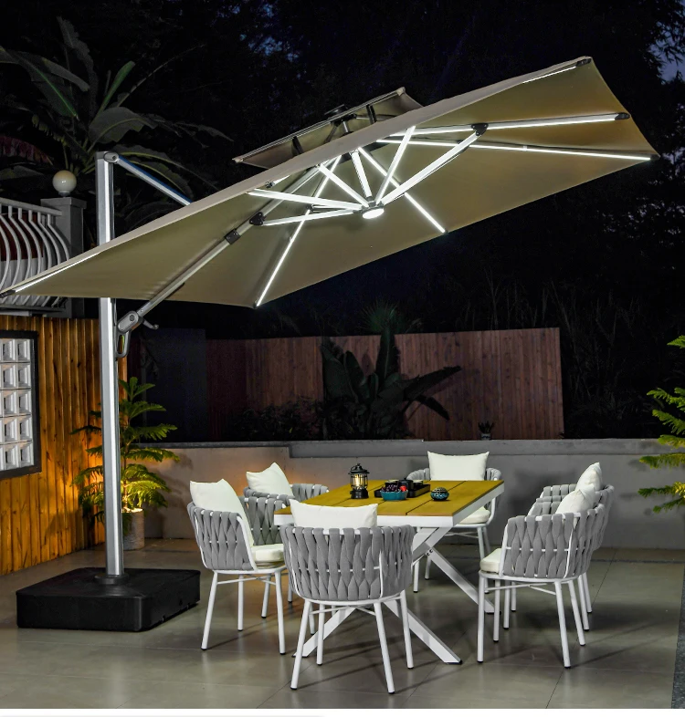 MOJIA LED umbrellas Big Size garden Umbrella 10*10FT parasols with solar panel for Garden Patio for sale in stock
