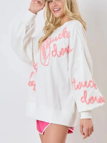Professional manufacturer round neck oversized sweatshirt custom designer fashion tinsel embroidery white sweatshirt women