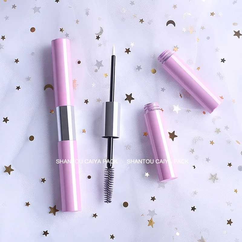 OEM Custom pink Black 2 in 1 Double Ended Aluminum PETG Empty Cylinder Eyebrow Eyeliner Mascara Container Tubes Packaging