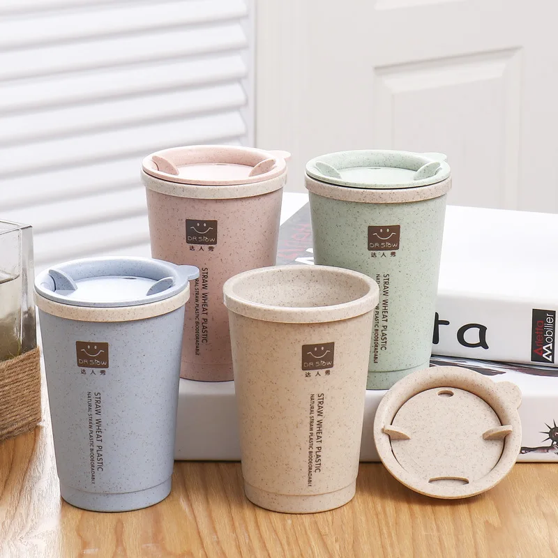 Recycled Bamboo Fiber Travel Mug Promotional Custom Logo Print Coffee Cup with Cover