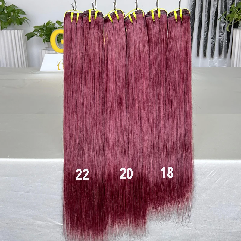 GDY Human Hair Double Weft Extensions Brazilian Virgin Hair 99J Burgundy Bone Straight Hair Bundle