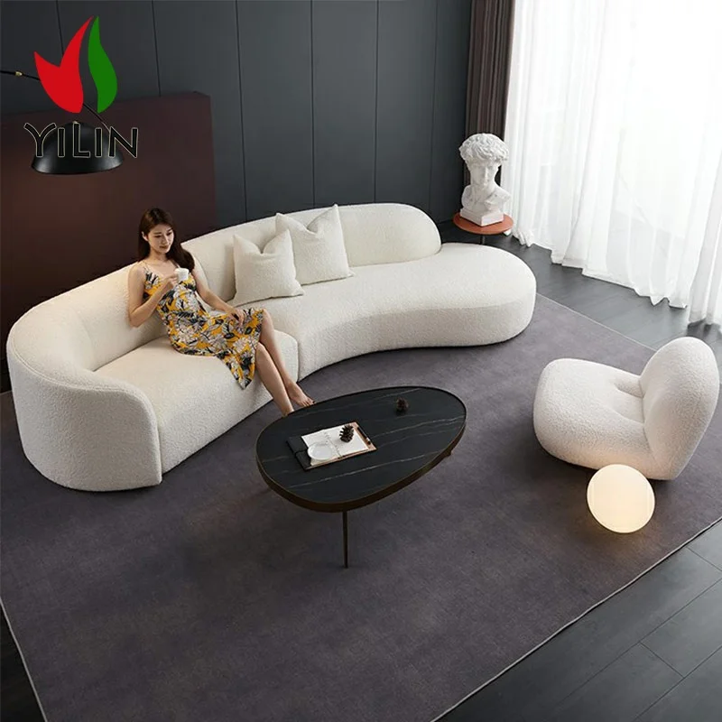 Nordic Curved Sofa Living Room Creative Light Luxury Minimalist Sofa Fabric Sofa Lamb Wool Berber Fleece Long Couches