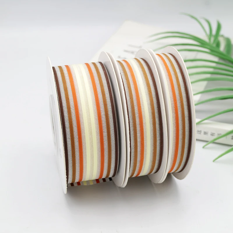 Цветная Полиэстеровая розовая и Радужная полосатая органза 1/25 мм, подарочная лента для упаковки, подарок, банты, декоративная подарочная лента