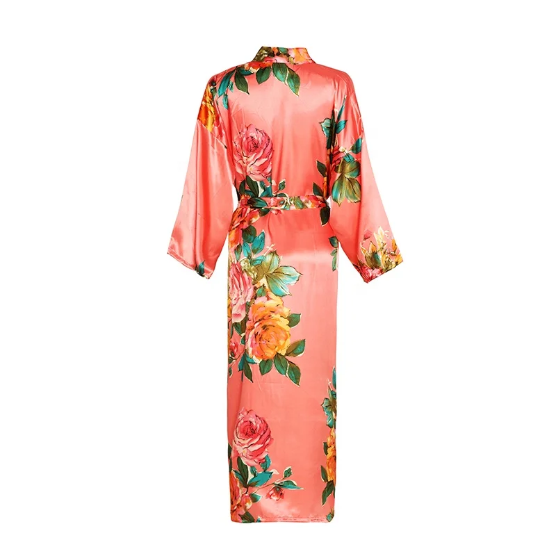 Bridal Silk Satin Long Floral Robe Women Bride Robes Full Length Long Nightgown 6036