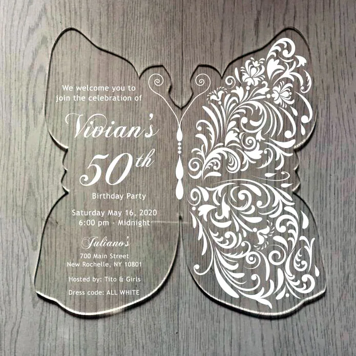 Customized Luxury Clear Laser Cut 3D Baby 1st Birthday Acrylic Wedding Invitations Card