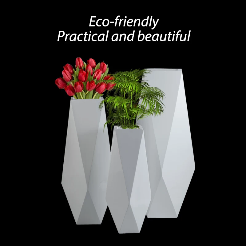 Creative Shape Wholesale Artificial Flower Pots Glossy White Indoor Geometric Vase