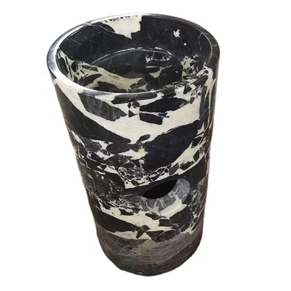 black marble stone pedestal shampoo sinks cylindrical washbasin free standing art wash basin