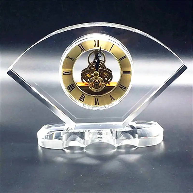 Explosive New Products Glass crystal desk clock wedding gift Glass alarm clock transparent sector crystal clock