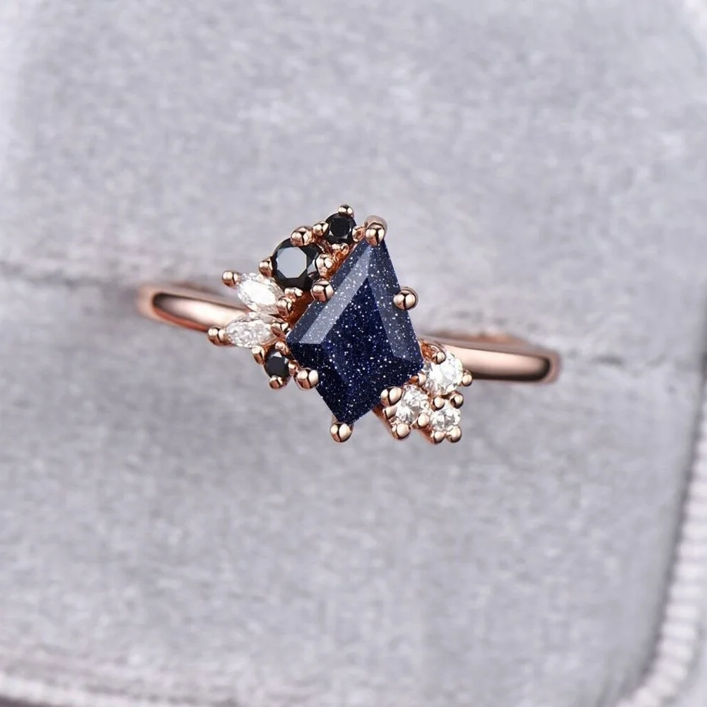 Kite Shape Fashion Gemstone 925 Sterling Silver Black Onyx Ring