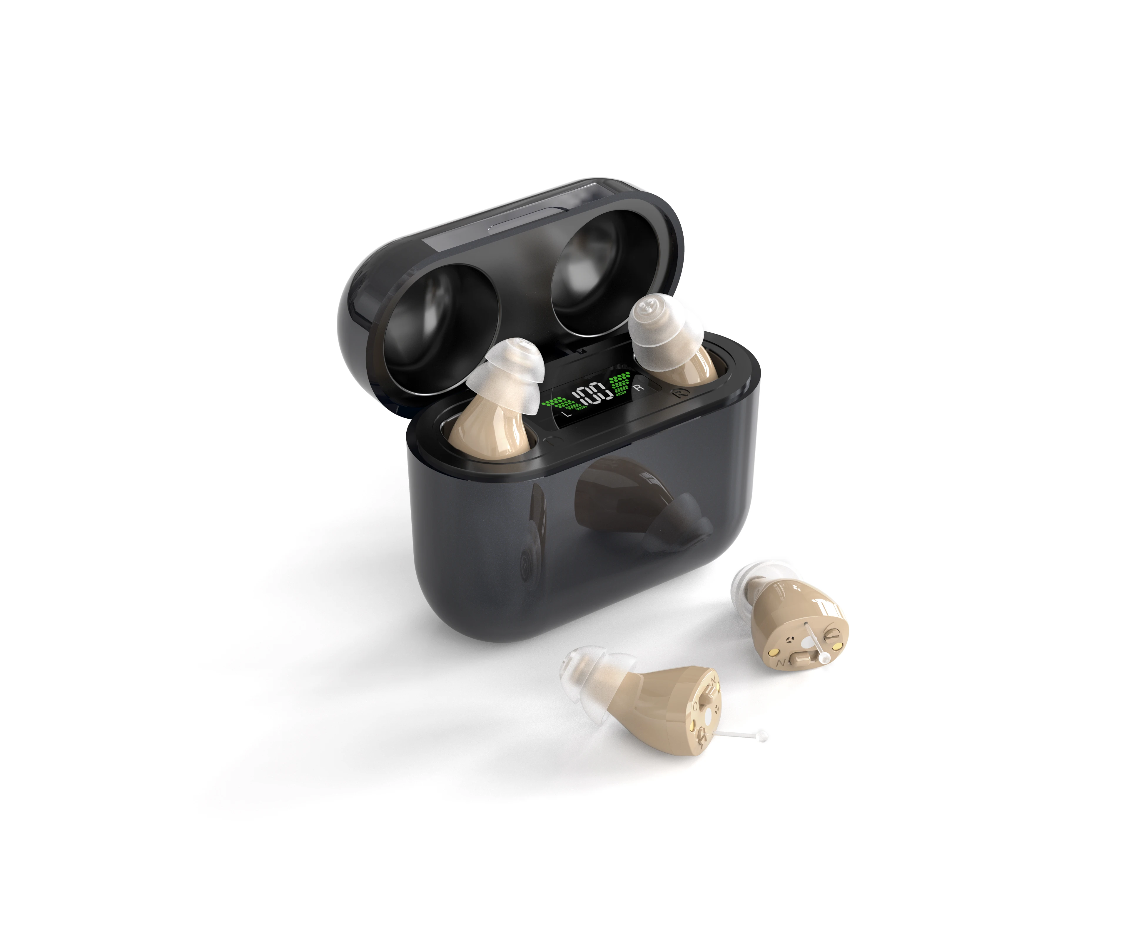 Quality Digital CIC Rechargeable Hearing Aids with Display Power Charging Case For Hearing Loss